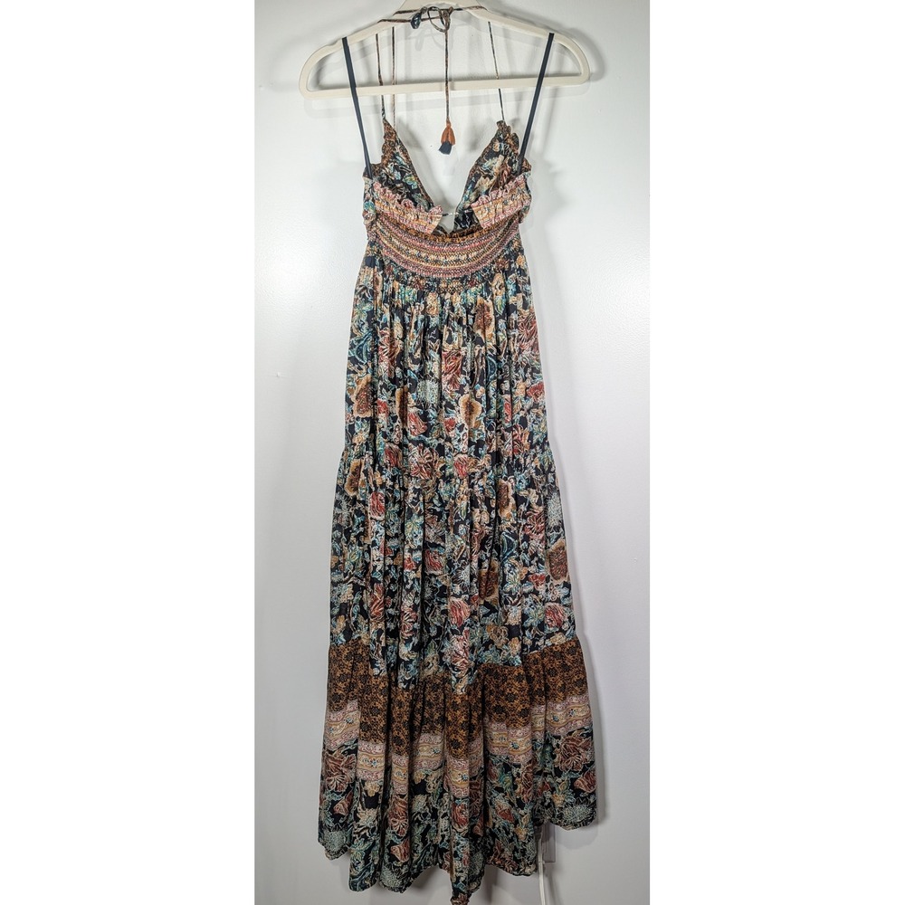 Free People Moroccan Dream Maxi Dress XS Floral Paisley Halter Tassel Boho